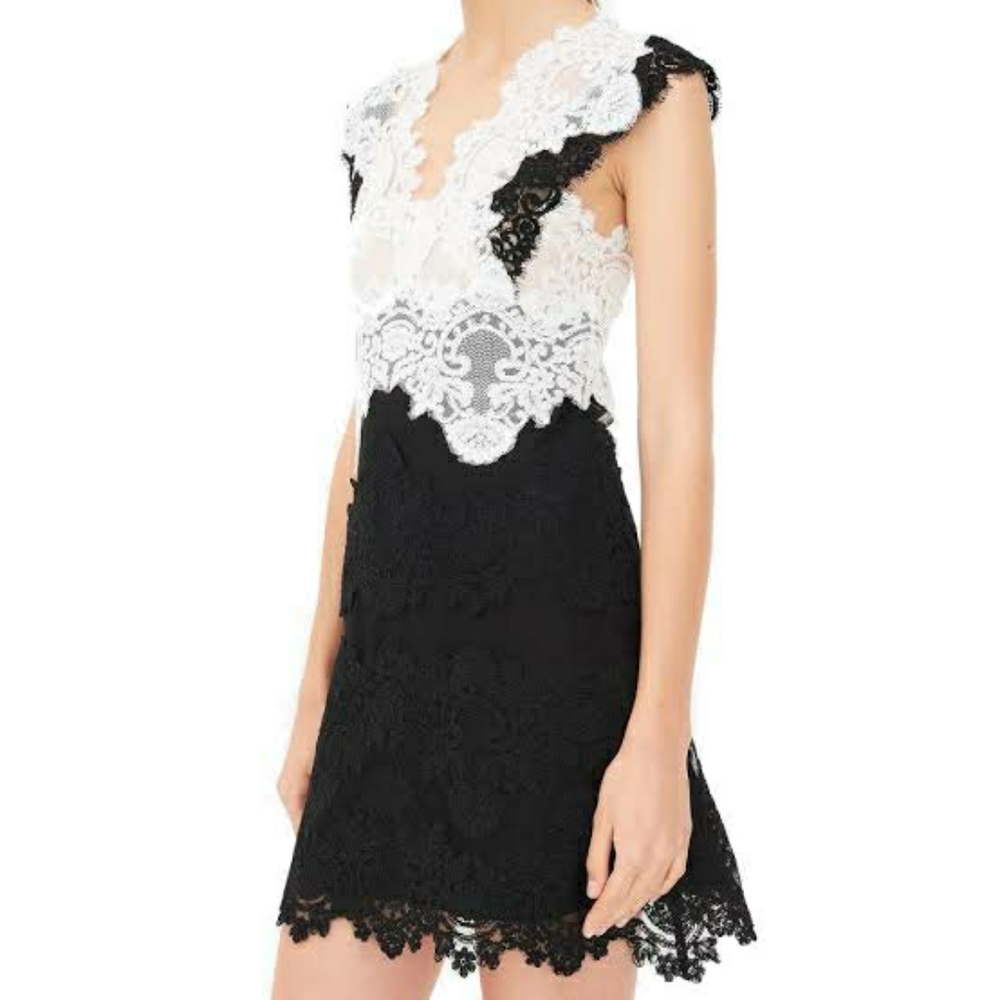 NWOT Sandro Black and White Lace Fit Flare Dress